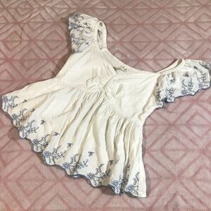 Francescas Japna Womens Baby Doll Top Small with embroidery Blouse Cute P1191